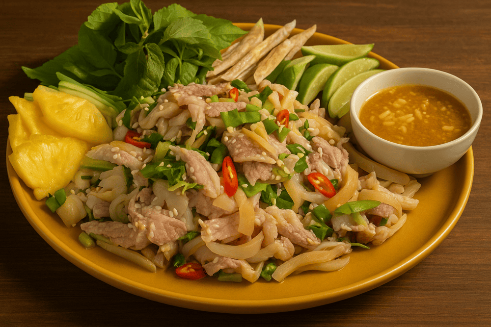 Tender goat meat lightly marinated in lime juice, served with fresh herbs for a zesty, refreshing taste